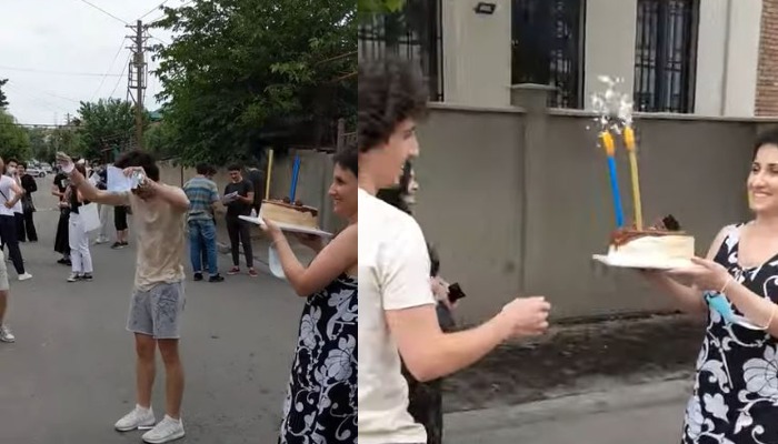 აბიტურიენტს, რომელსაც გამოცდაზე გასვლა დაბადების დღეზე მოუწია, სიურპრიზი მოუწყვეს (ვიდეო) 